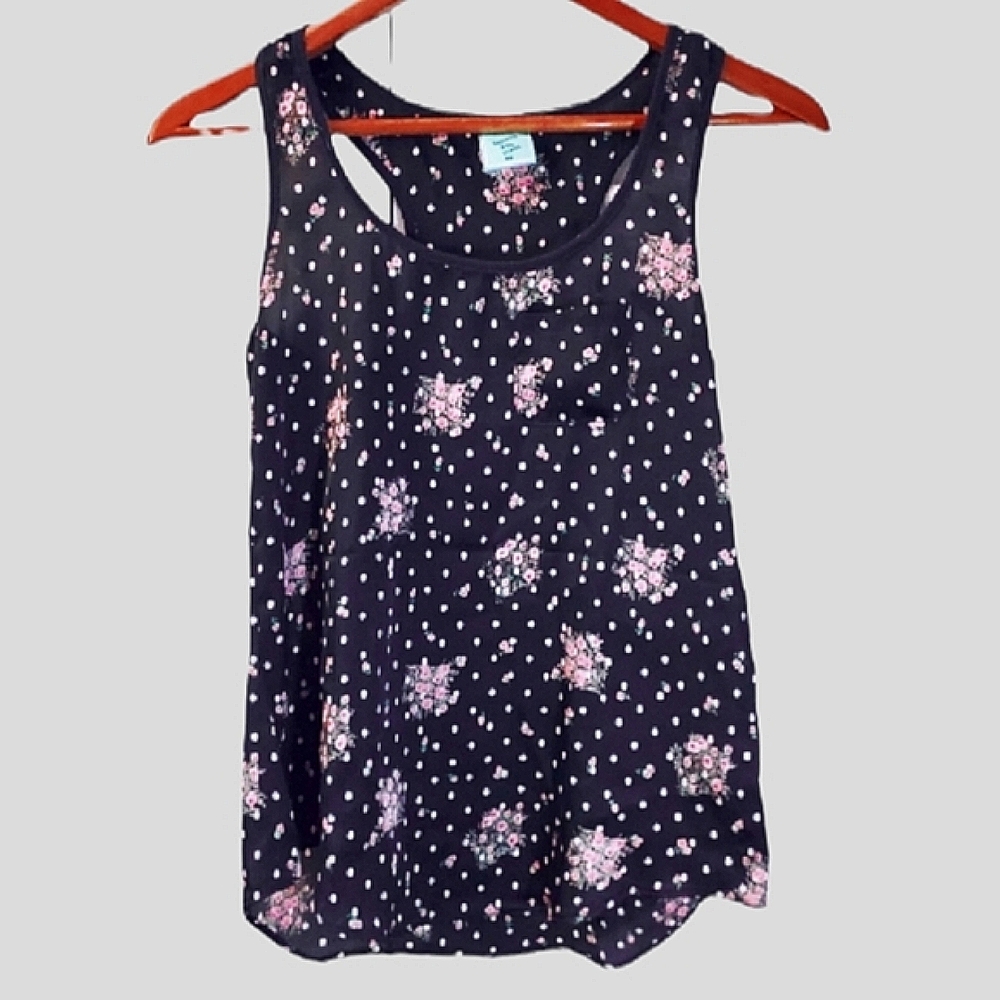 H.I.P Floral Polka Dot Sleeveless Satin Blouse